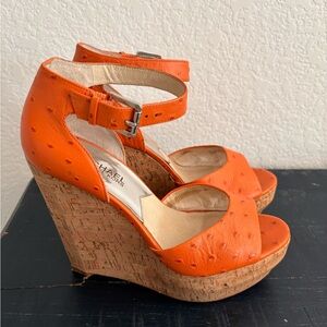 MICHEAL KORS OSTRICH WEDGE SANDALS